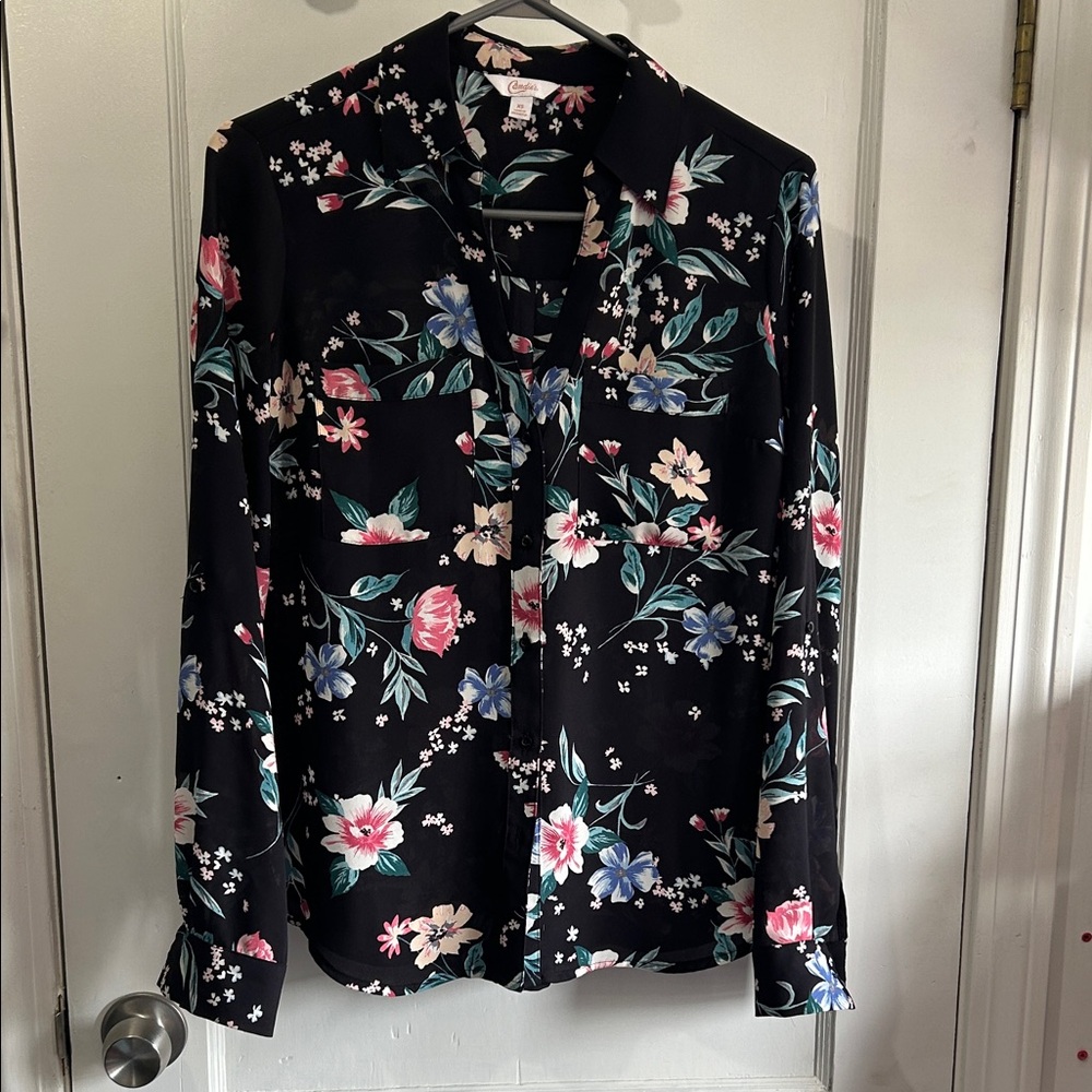 Candie's Black Floral Blouse